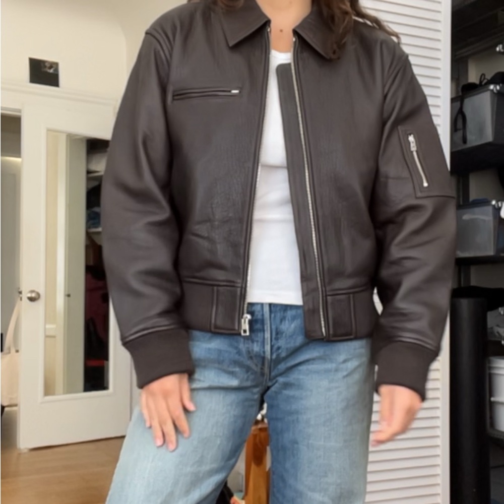 Madewell Relaxed Leather Bomber Jacket in Carob - Picture 2 of 4